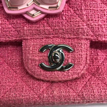 Chanel Medium Pink Tweed Crystal and Silicone Sakura Flower Flap Bag Silver Hardware 2016-17