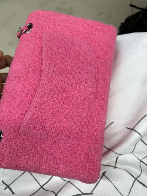 Chanel Medium Pink Tweed Crystal and Silicone Sakura Flower Flap Bag Silver Hardware 2016-17