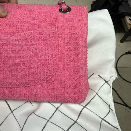 Chanel Medium Pink Tweed Crystal and Silicone Sakura Flower Flap Bag Silver Hardware 2016-17