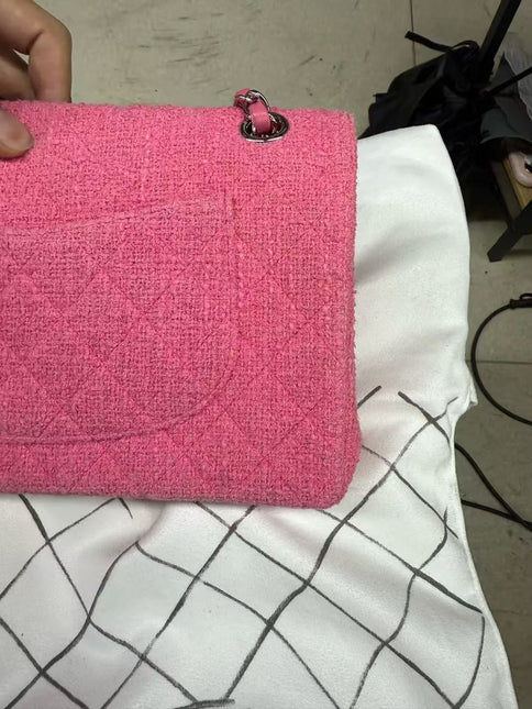 Chanel Medium Pink Tweed Crystal and Silicone Sakura Flower Flap Bag Silver Hardware 2016-17