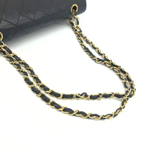 Chanel Classic Flap Vintage Medium Black Lambskin Leather with 24k Gold HW, 1994-1996