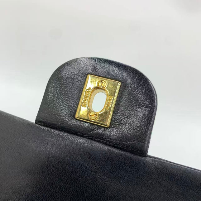 Chanel Classic Flap Vintage Medium Black Lambskin Leather with 24k Gold HW, 1994-1996