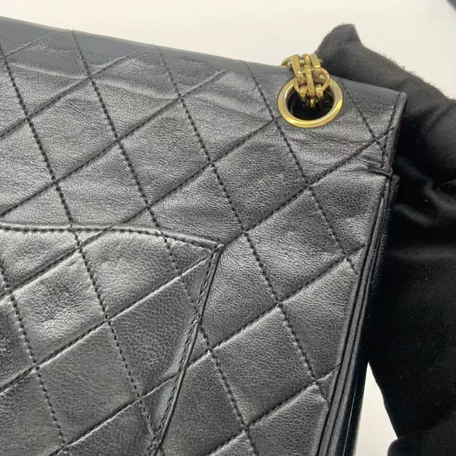 Chanel Classic Flap Vintage Black Lambskin Leather with Gold Hardware Chain Strap