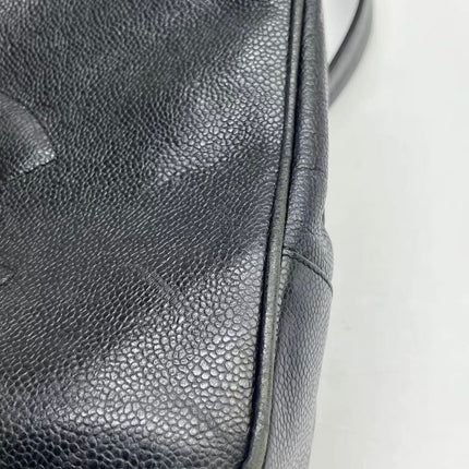 Chanel Large Vintage Front Pocket Tote Black Quilted Caviar Leather Double Gold Leather Chain