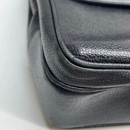 Chanel Large Vintage Front Pocket Tote Black Quilted Caviar Leather Double Gold Leather Chain