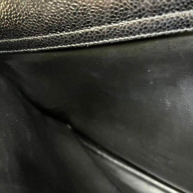 Chanel Large Vintage Front Pocket Tote Black Quilted Caviar Leather Double Gold Leather Chain