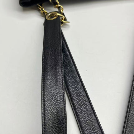 Chanel Large Vintage Front Pocket Tote Black Quilted Caviar Leather Double Gold Leather Chain
