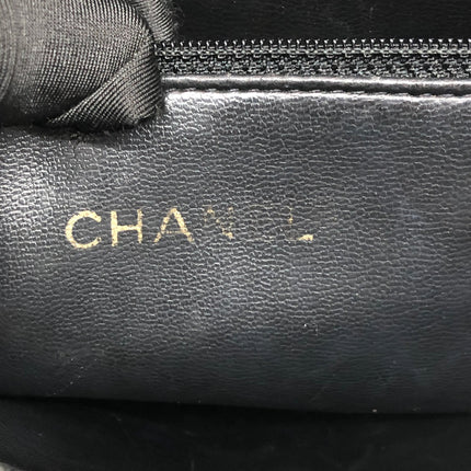 Chanel Large Vintage Front Pocket Tote Black Quilted Caviar Leather Double Gold Leather Chain