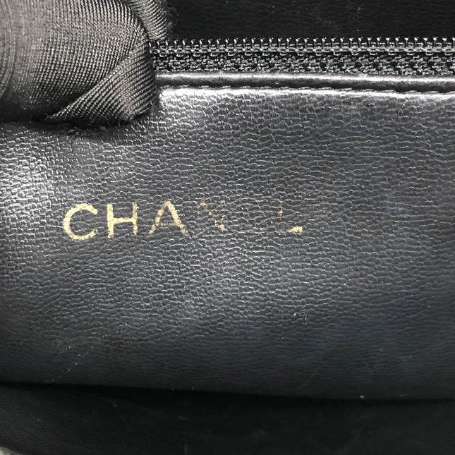 Chanel Large Vintage Front Pocket Tote Black Quilted Caviar Leather Double Gold Leather Chain