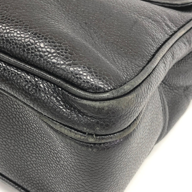Chanel Large Vintage Front Pocket Tote Black Quilted Caviar Leather Double Gold Leather Chain
