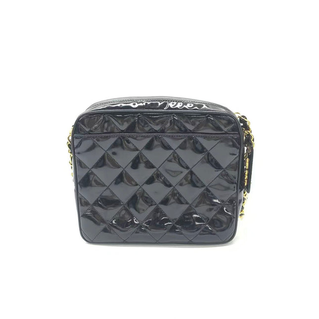 Chanel Vintage Mini Camera Bag Black Patent Leather Gold Hardware
