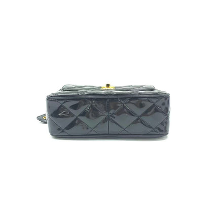 Chanel Vintage Mini Camera Bag Black Patent Leather Gold Hardware