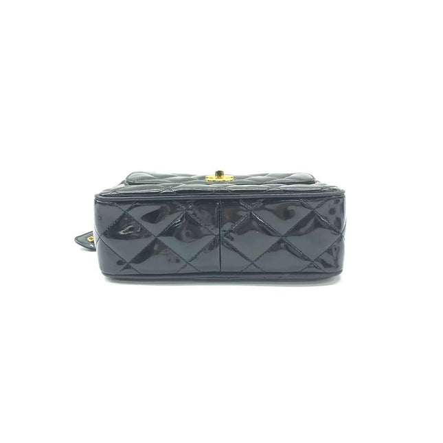 Chanel Vintage Mini Camera Bag Black Patent Leather Gold Hardware