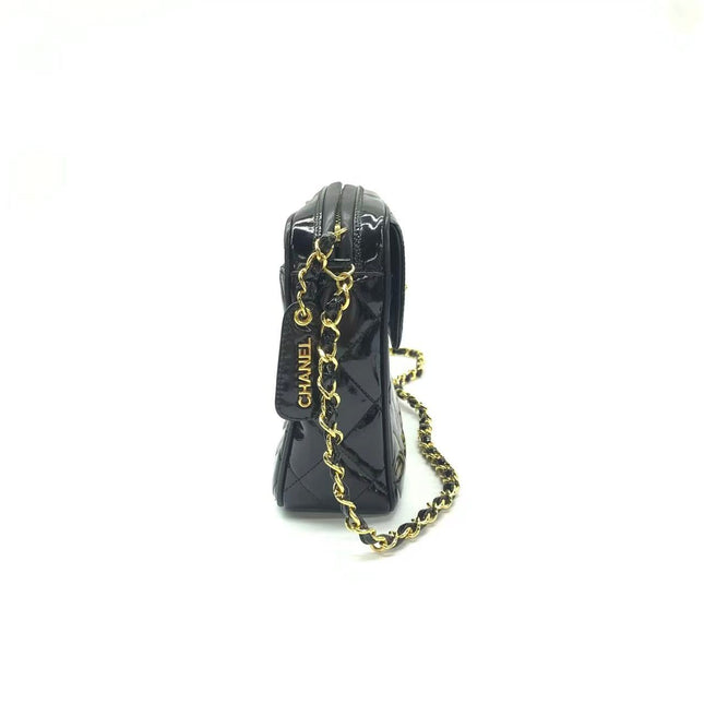 Chanel Vintage Mini Camera Bag Black Patent Leather Gold Hardware