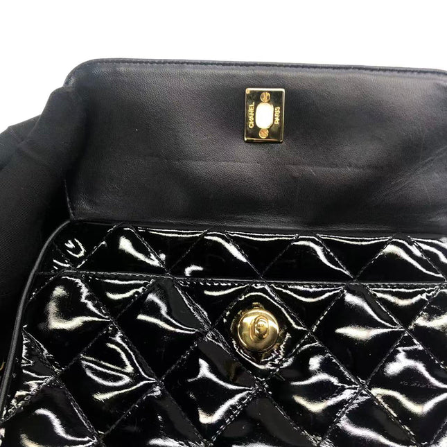Chanel Vintage Mini Camera Bag Black Patent Leather Gold Hardware
