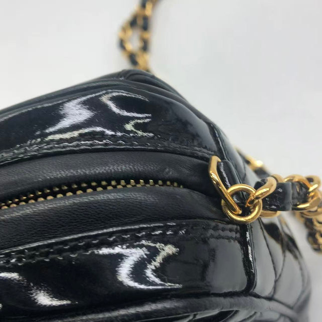 Chanel Vintage Mini Camera Bag Black Patent Leather Gold Hardware
