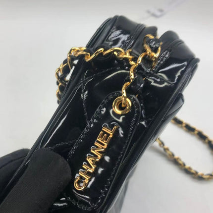 Chanel Vintage Mini Camera Bag Black Patent Leather Gold Hardware
