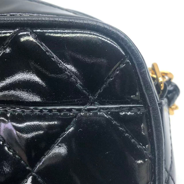 Chanel Vintage Mini Camera Bag Black Patent Leather Gold Hardware
