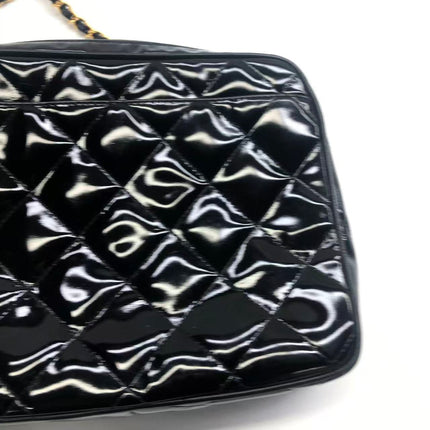Chanel Vintage Mini Camera Bag Black Patent Leather Gold Hardware