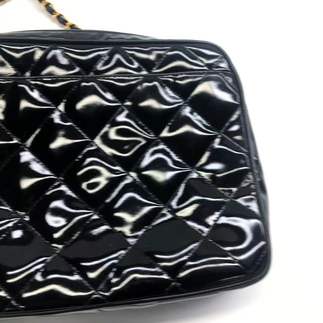 Chanel Vintage Mini Camera Bag Black Patent Leather Gold Hardware