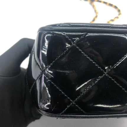 Chanel Vintage Mini Camera Bag Black Patent Leather Gold Hardware