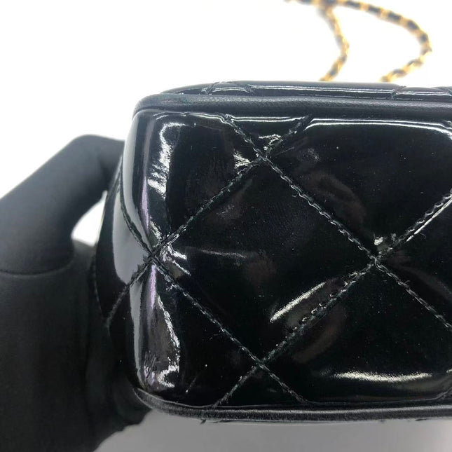 Chanel Vintage Mini Camera Bag Black Patent Leather Gold Hardware