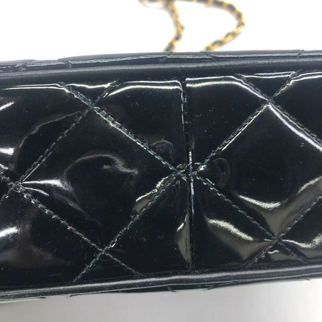 Chanel Vintage Mini Camera Bag Black Patent Leather Gold Hardware