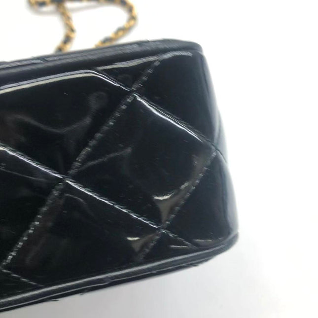 Chanel Vintage Mini Camera Bag Black Patent Leather Gold Hardware
