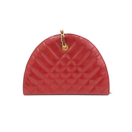 Chanel Vintage Half Moon Red Lambskin Gold Matelasse Chain Shoulder Bag