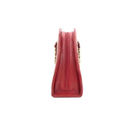 Chanel Vintage Half Moon Red Lambskin Gold Matelasse Chain Shoulder Bag