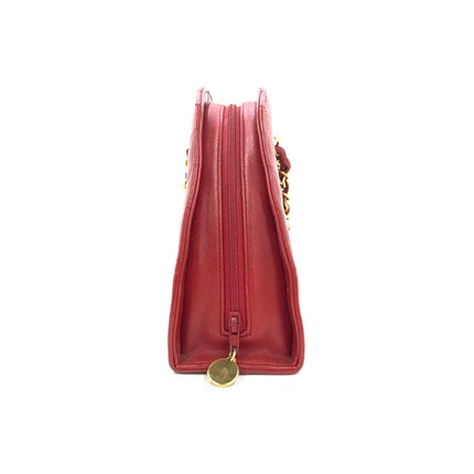 Chanel Vintage Half Moon Red Lambskin Gold Matelasse Chain Shoulder Bag