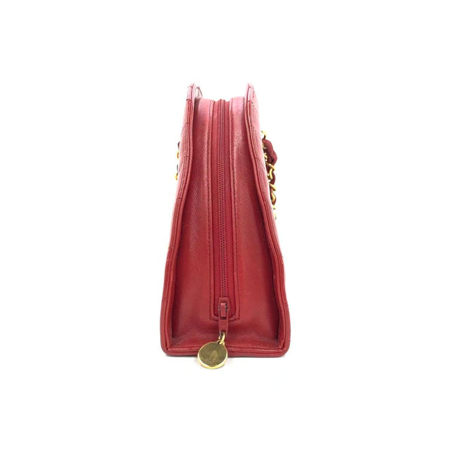 Chanel Vintage Half Moon Red Lambskin Gold Matelasse Chain Shoulder Bag