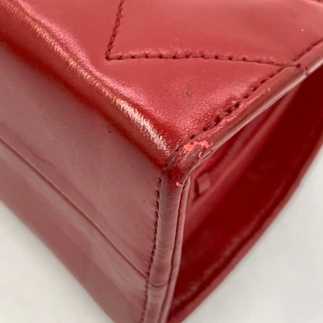 Chanel Vintage Half Moon Red Lambskin Gold Matelasse Chain Shoulder Bag