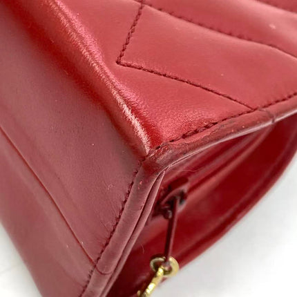 Chanel Vintage Half Moon Red Lambskin Gold Matelasse Chain Shoulder Bag