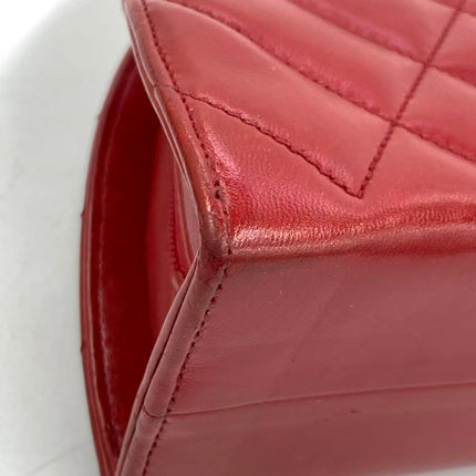 Chanel Vintage Half Moon Red Lambskin Gold Matelasse Chain Shoulder Bag