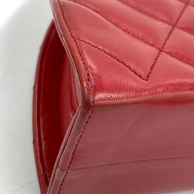 Chanel Vintage Half Moon Red Lambskin Gold Matelasse Chain Shoulder Bag