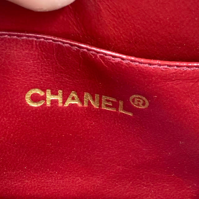 Chanel Vintage Half Moon Red Lambskin Gold Matelasse Chain Shoulder Bag