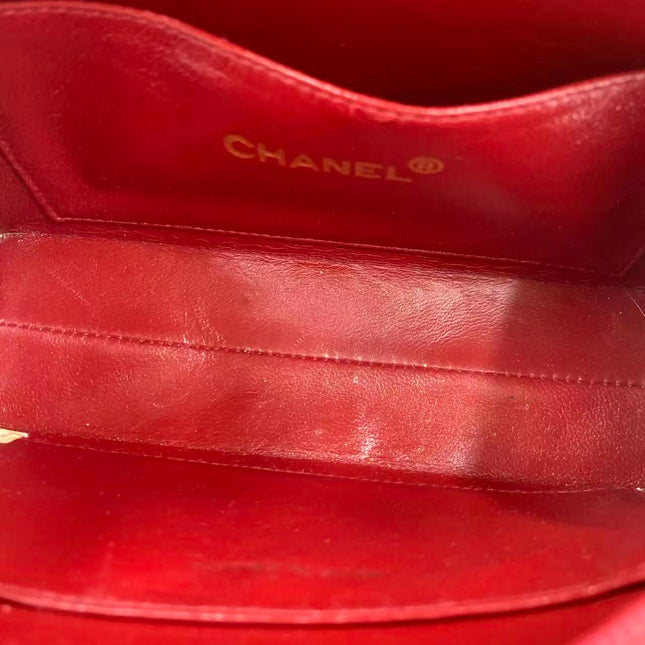 Chanel Vintage Half Moon Red Lambskin Gold Matelasse Chain Shoulder Bag