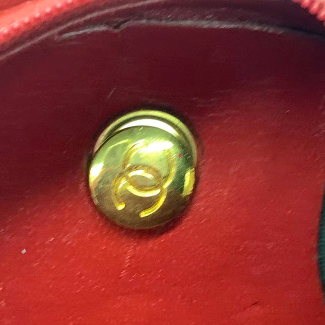 Chanel Vintage Half Moon Red Lambskin Gold Matelasse Chain Shoulder Bag
