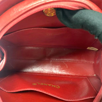 Chanel Vintage Half Moon Red Lambskin Gold Matelasse Chain Shoulder Bag