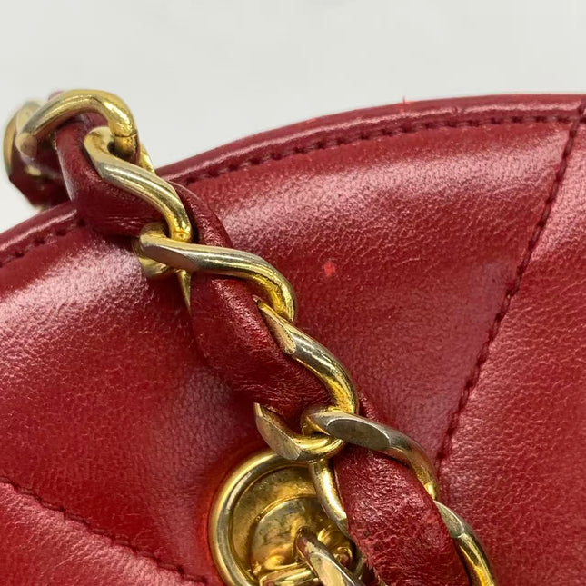 Chanel Vintage Half Moon Red Lambskin Gold Matelasse Chain Shoulder Bag