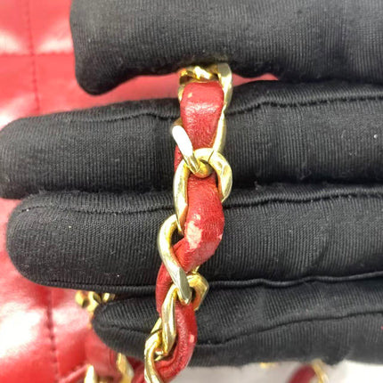 Chanel Vintage Half Moon Red Lambskin Gold Matelasse Chain Shoulder Bag