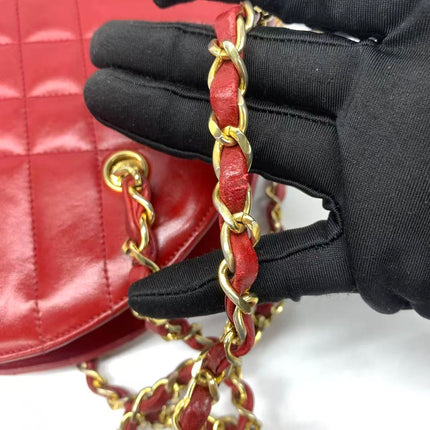 Chanel Vintage Half Moon Red Lambskin Gold Matelasse Chain Shoulder Bag