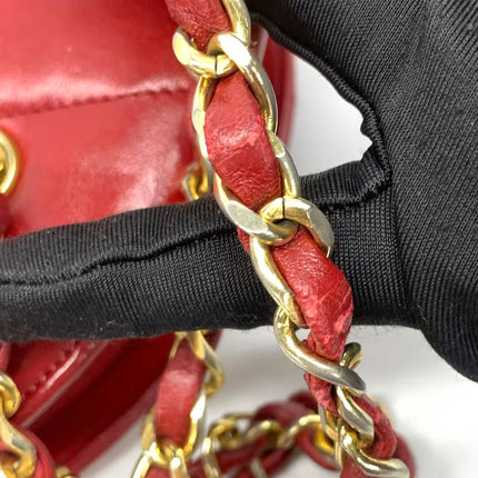Chanel Vintage Half Moon Red Lambskin Gold Matelasse Chain Shoulder Bag