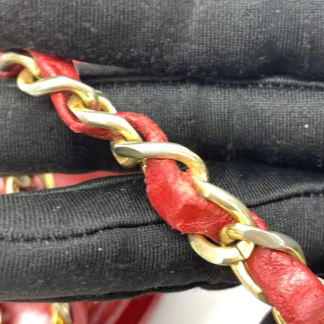 Chanel Vintage Half Moon Red Lambskin Gold Matelasse Chain Shoulder Bag