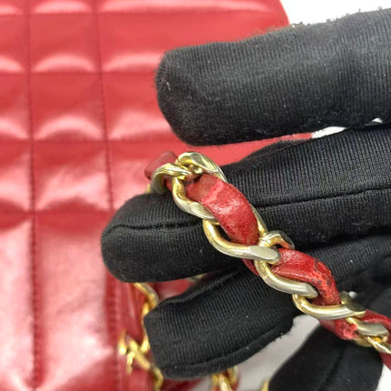 Chanel Vintage Half Moon Red Lambskin Gold Matelasse Chain Shoulder Bag