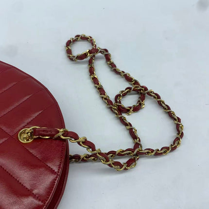 Chanel Vintage Half Moon Red Lambskin Gold Matelasse Chain Shoulder Bag