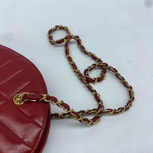 Chanel Vintage Half Moon Red Lambskin Gold Matelasse Chain Shoulder Bag