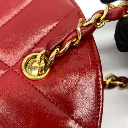 Chanel Vintage Half Moon Red Lambskin Gold Matelasse Chain Shoulder Bag