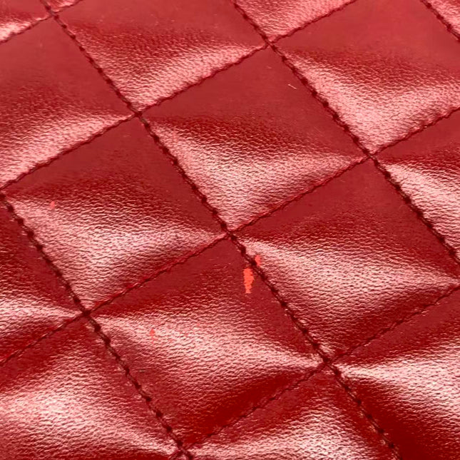 Chanel Vintage Half Moon Red Lambskin Gold Matelasse Chain Shoulder Bag